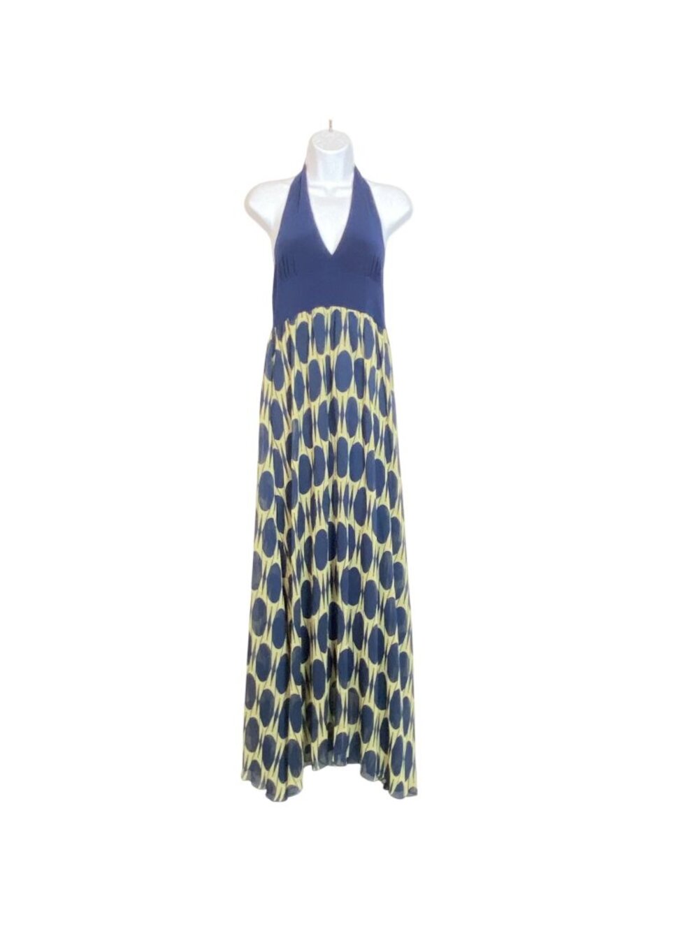 Charlotte Russe Blue & Green Halter Maxi Dress With Mid Century Modern Design